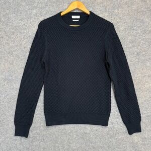 Sandro Paris Sweater Adult Medium Textured Knit Navy Blue Crewneck Cotton Italy